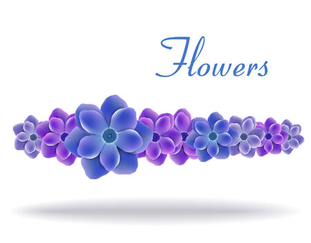 Blue and purple flowers with leavesのイラスト素材