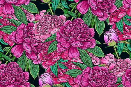 Vintage floral seamless pattern with peoniesのイラスト素材