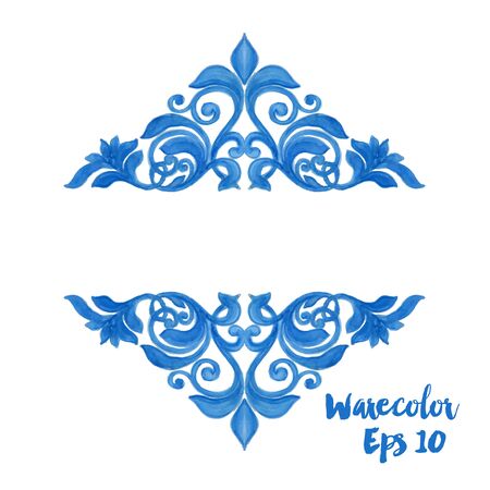 Vector vintage  blue frame design elements sprigsのイラスト素材