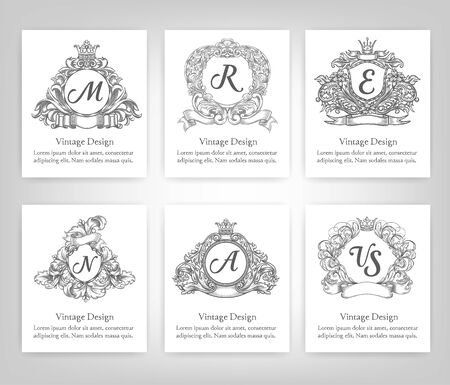 Vintage Style Monogram symbol border and framesのイラスト素材