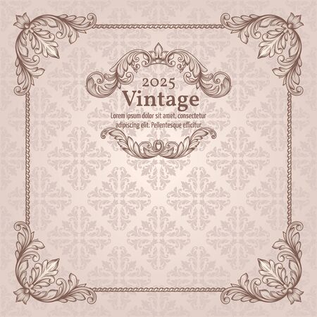 Vintage invitation border and frame template Victorian styleのイラスト素材