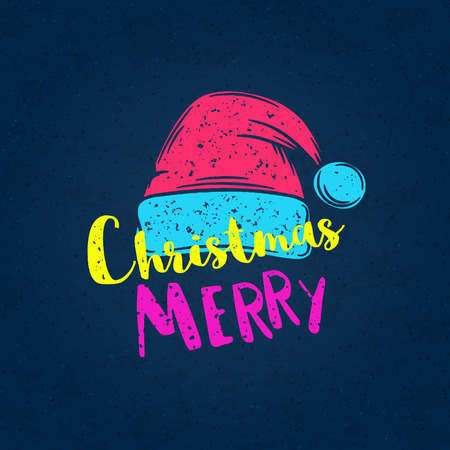 Christmas poster with a cap of Santa Claus. Vector Illustration.のイラスト素材