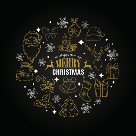 Christmas and New Year Design with decorative icons.のイラスト素材