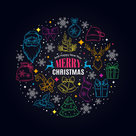 Christmas and New Year Design with decorative icons.のイラスト素材