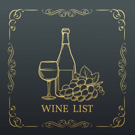 Decorative gold Banner Wine design . Vector wine list in old style, page decoration.のイラスト素材