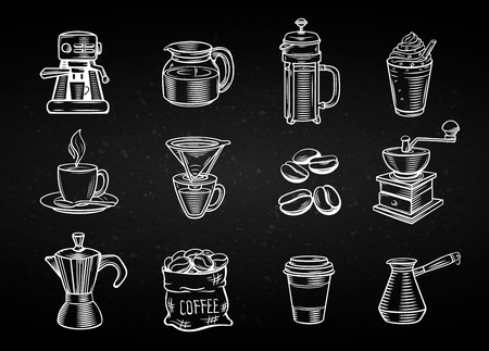 Hand drawn decorative coffee icons setのイラスト素材