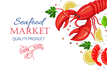 Vector seafood template. Healthy food cooking concept.のイラスト素材