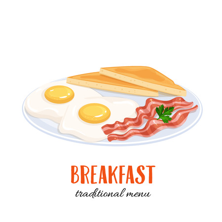 Eggs with bacon and toast breakfastのイラスト素材