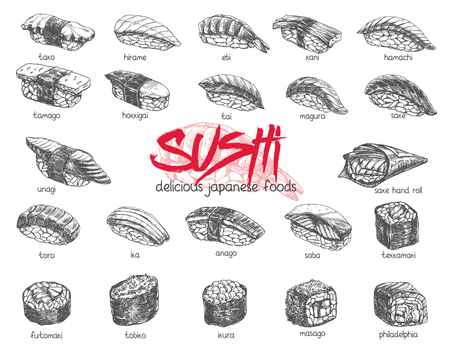 Hand drawn sushi setのイラスト素材