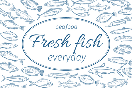 poster hand drawn fishのイラスト素材