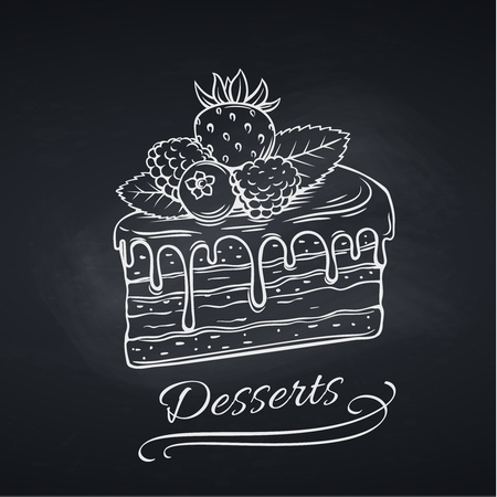 Hand drawn cake on chalkboardのイラスト素材