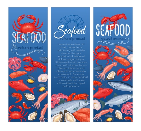 Seafood banner, fish and shellfishのイラスト素材