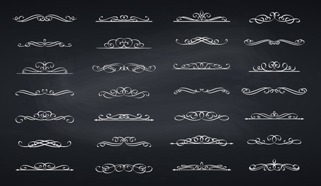 Swirls dividers. Calligraphic swirl border, flourishes, ornaments, scroll and divider. Vintage vector illustrationのイラスト素材