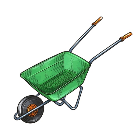 Garden wheelbarrow. Illustration of Garden tools, sketch styleのイラスト素材