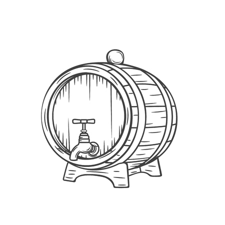 Beer or wine barrel icon. Engraving style.のイラスト素材