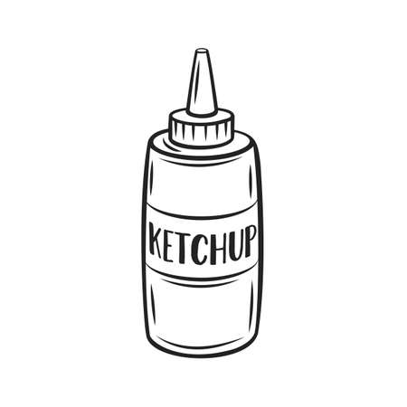 Tomato ketchup outline vector icon. Dispensers for ketchup, fast food topping squeeze bottle.のイラスト素材