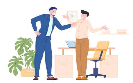 Boss bullying to their employee, manager angry at work. Vector illustration flat style of man worker get bully from his office mate.のイラスト素材