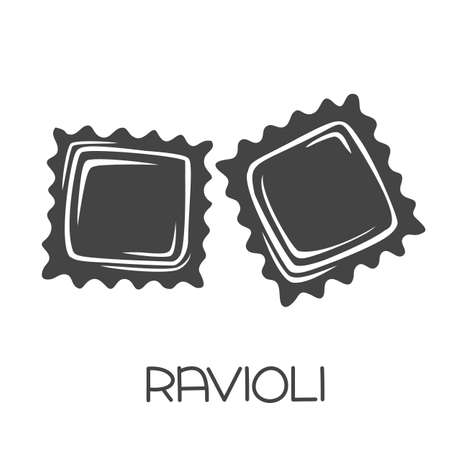 Ravioli pasta glyph icon. Italian cuisine cut monochrome badge.. Retro style vector illustration.のイラスト素材