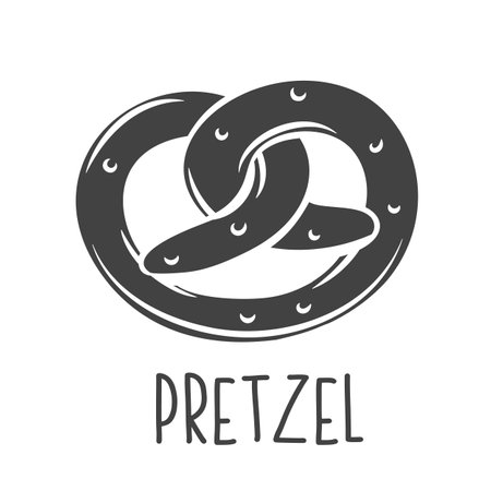 Pretzel glyph icon for bakery shop or bread food design, cut monochrome badge. Vector illustration.のイラスト素材