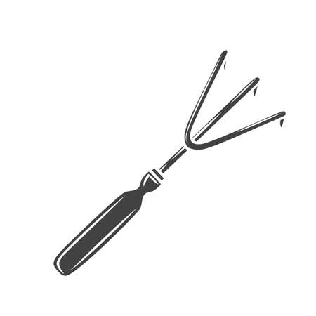 Garden trident for digging glyph icon, vector cut monochrome badge. Garden tools illustration.のイラスト素材