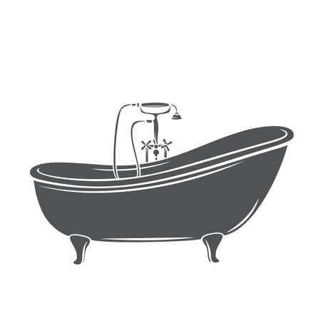 Bathtub icon for house plumbing glyph icon, vector cut monochrome badge.のイラスト素材