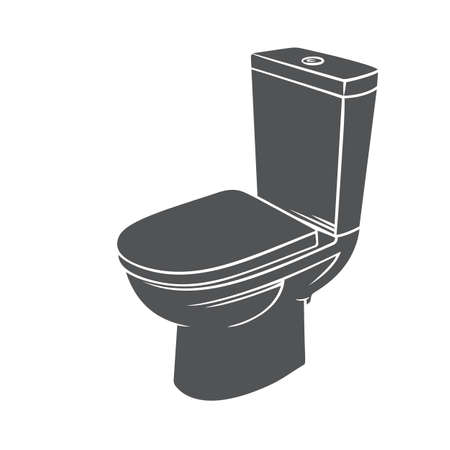 Badge toilet glyph icon, vector cut monochrome badge for house plumbing promotion designのイラスト素材