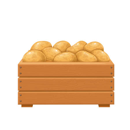 Ripe potatoes in wooden boxのイラスト素材