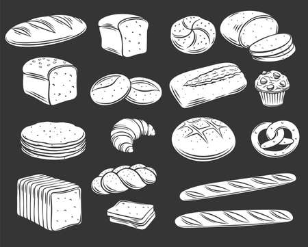 Bakery bread glyph white on black setのイラスト素材