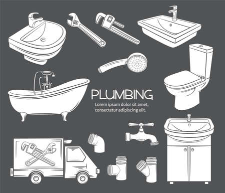 Plumbing white on black glyph iconsのイラスト素材