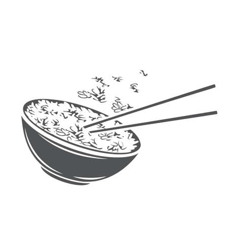 Rice bowl with chinese vertical chopsticksのイラスト素材