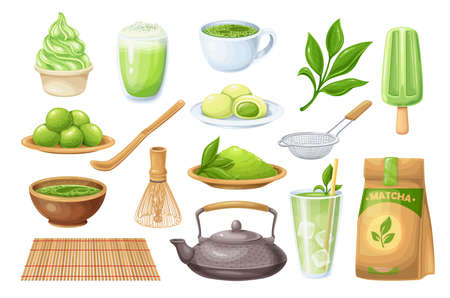 Matcha tea ceremony icons setのイラスト素材
