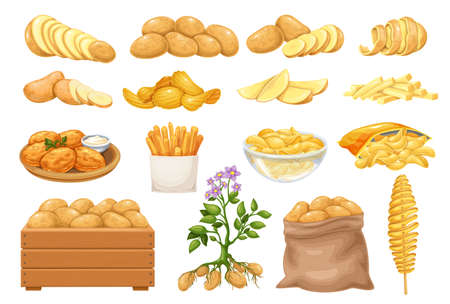 Potato products icons seのイラスト素材