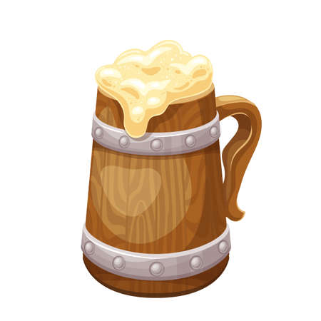 Wooden beer mug with beerのイラスト素材