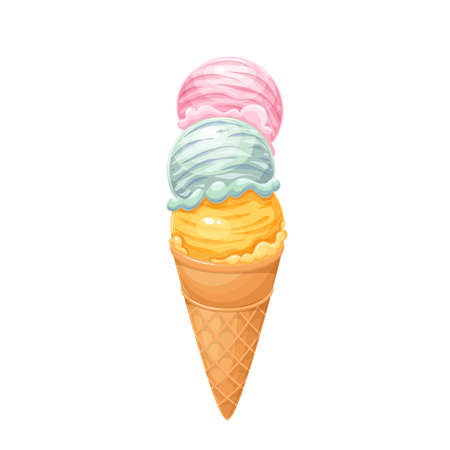 Ice cream mix waffle cone ballsのイラスト素材