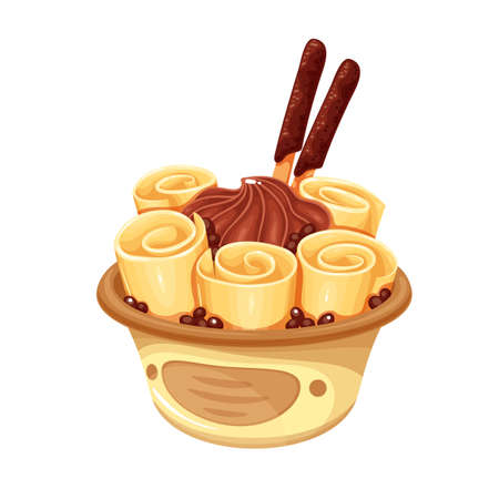 Thai ice cream roll with waffleのイラスト素材