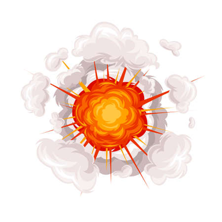 Explosion with smoke clouds and orange flashのイラスト素材