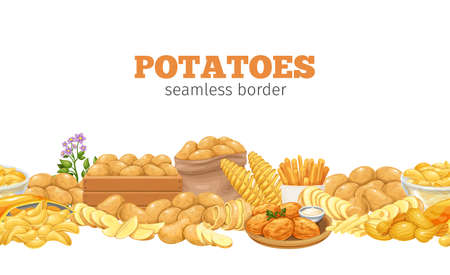 Potato products horizontal seamless borderのイラスト素材
