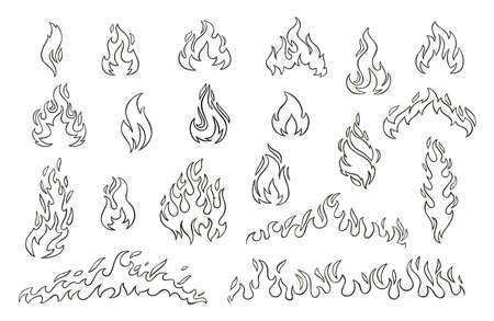 Fire and flames outline icon setのイラスト素材