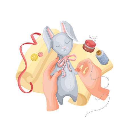 Hands making cute toy bunnyのイラスト素材