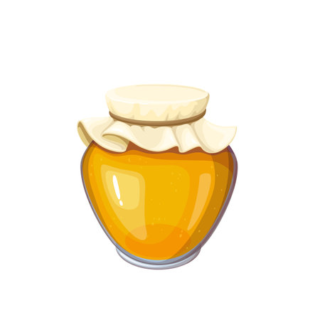 Glass jar with honey, healthy food and natural dessert, isolated pot with fresh nectarのイラスト素材