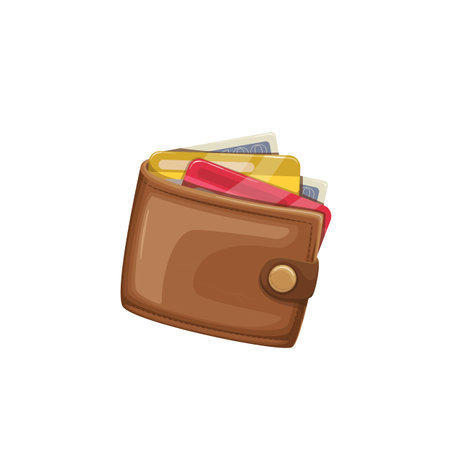 Wallet with cash money and credit cards, isolated personal pocket purse with currencyのイラスト素材