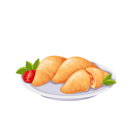 Panzerotti, Italian food, isolated glass plate with crispy fried panzerotto frittoのイラスト素材