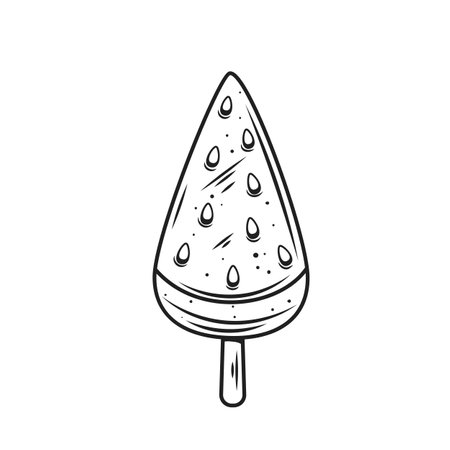 Watermelon ice cream on stick, outline icon, sorbet triangle shape with fruit flavorのイラスト素材