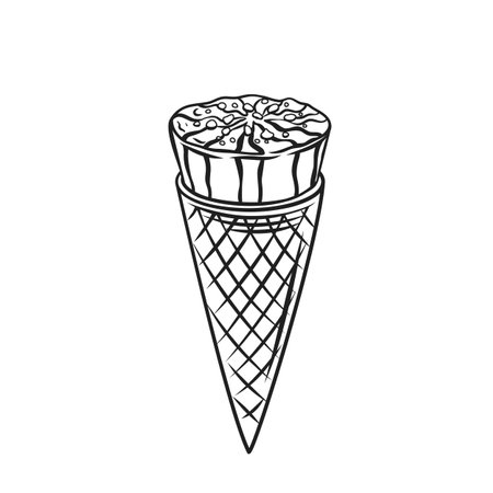 Ice cream in waffle cone, summer sweet food outline icon, line frozen vanilla sundaeのイラスト素材