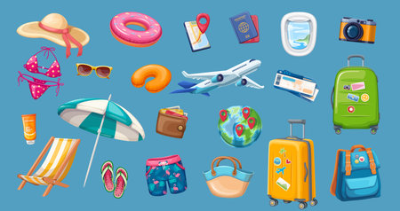 Travel vacation on summer beach icons setのイラスト素材