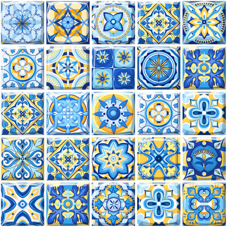 Azulejo tiles, Mediterranean, Portuguese and Spanish seamless pattern, ceramic mosaicのイラスト素材
