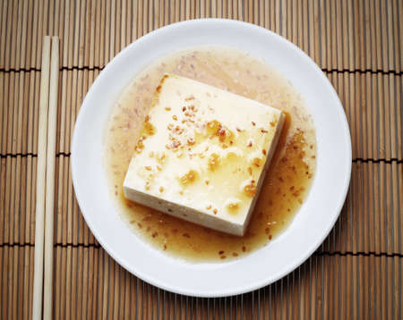 tofu with topped by japanese sauce setの写真素材