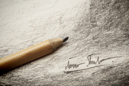 Drawing of artist by pencil on paperの写真素材