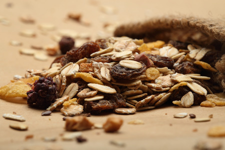 The cereal mix with prunes and raisins in sack for breakfastの写真素材