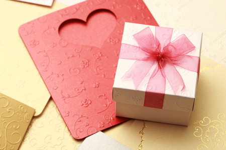 the gift box on greeting card for celebration eventsの写真素材
